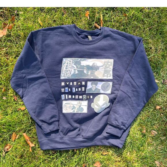 Avatar The Last Airbender Upcycled Custom Crewneck Sweatshirt Merch Navy Blue L - Picture 1 of 4